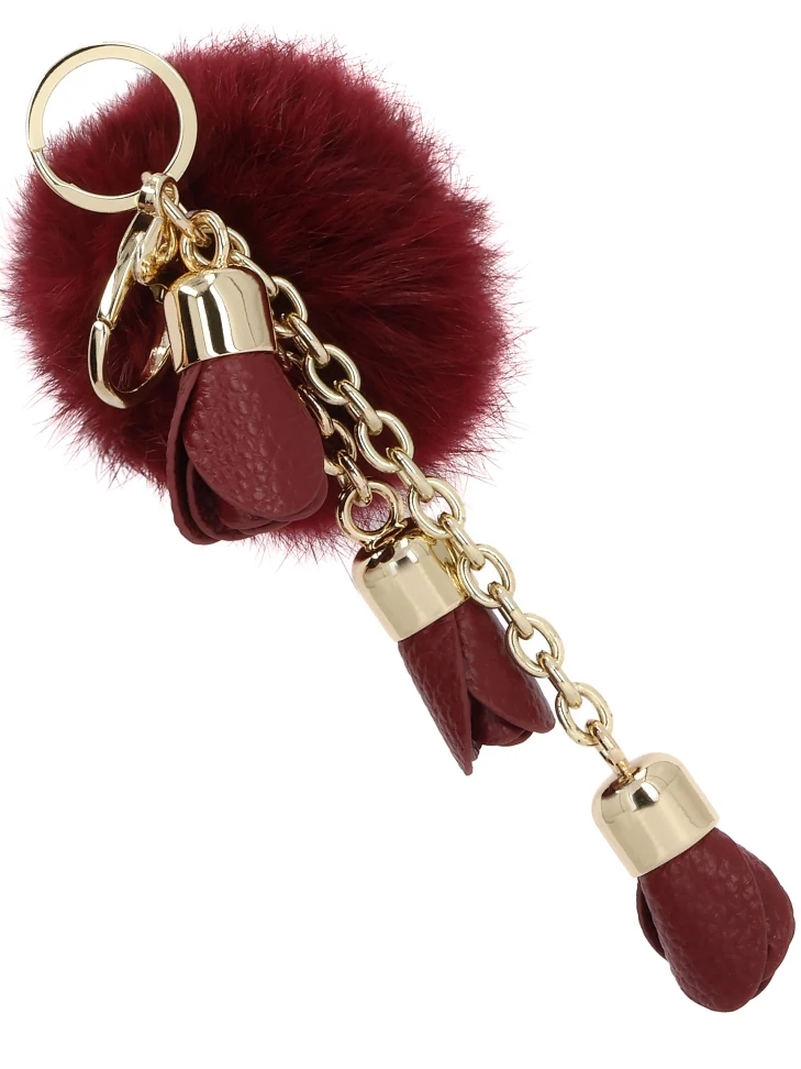 Kazar Maroon Key Ring With Pom-pom And Leather Details