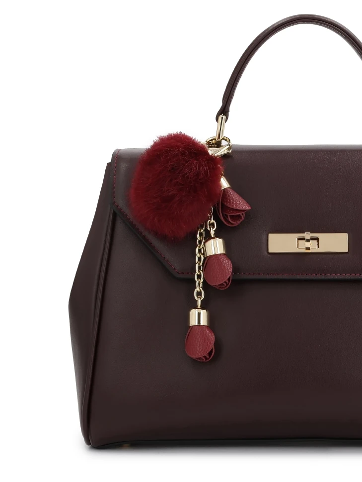 Kazar Maroon Key Ring With Pom-pom And Leather Details