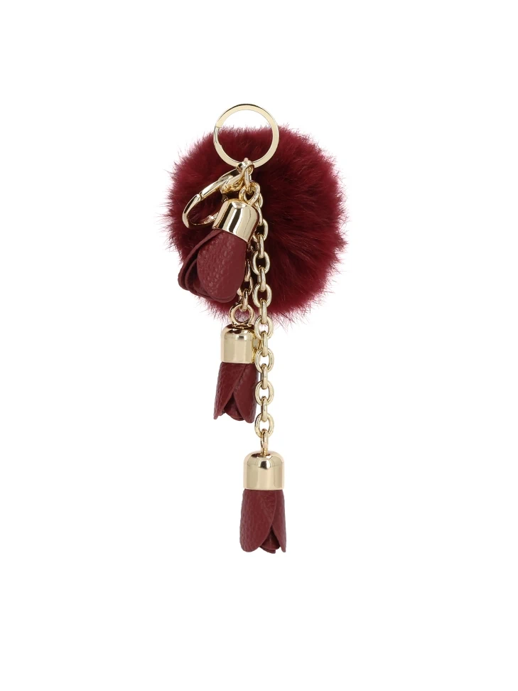 kazar Maroon key ring with pom-pom and leather details