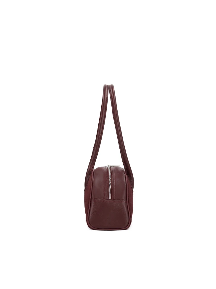 Kazar Maroon Oblong Shaped Leather Handbag With Bristles