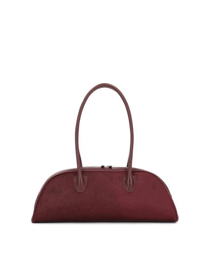 Kazar Maroon Oblong Shaped Leather Handbag With Bristles