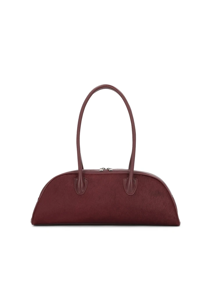 kazar Maroon oblong shaped leather handbag with bristles