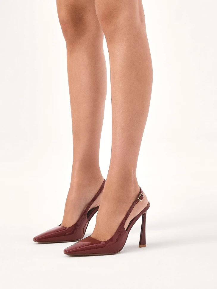 Kazar Maroon Patent Leather Pumps With An Interesting Heel