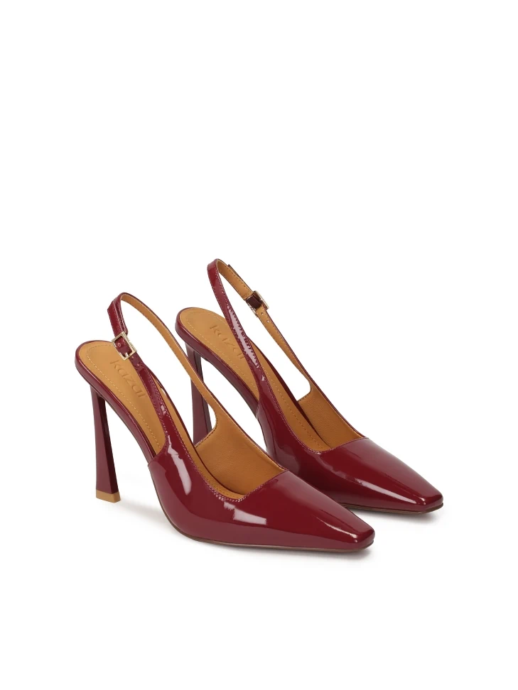 Kazar Maroon Patent Leather Pumps With An Interesting Heel