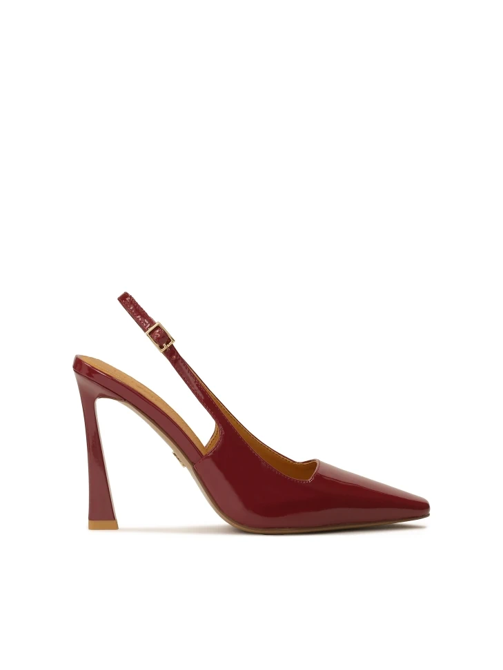 kazar Maroon patent leather pumps with an interesting heel