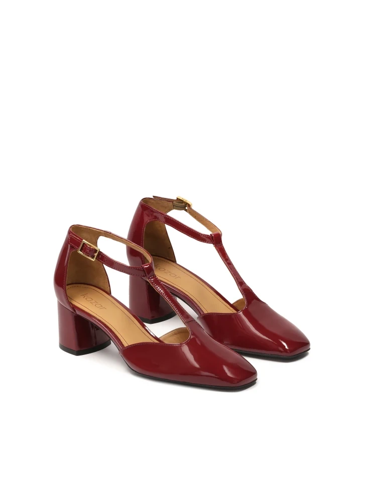Kazar Maroon Pumps With Semi-open Patent Leather Upper