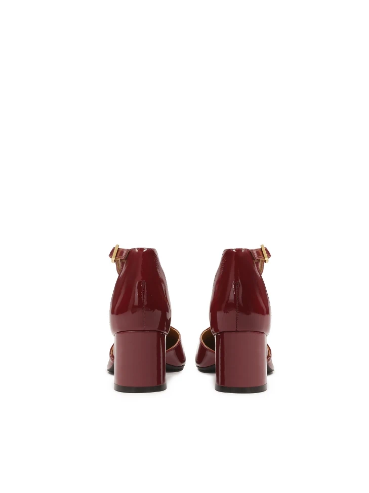 Kazar Maroon Pumps With Semi-open Patent Leather Upper