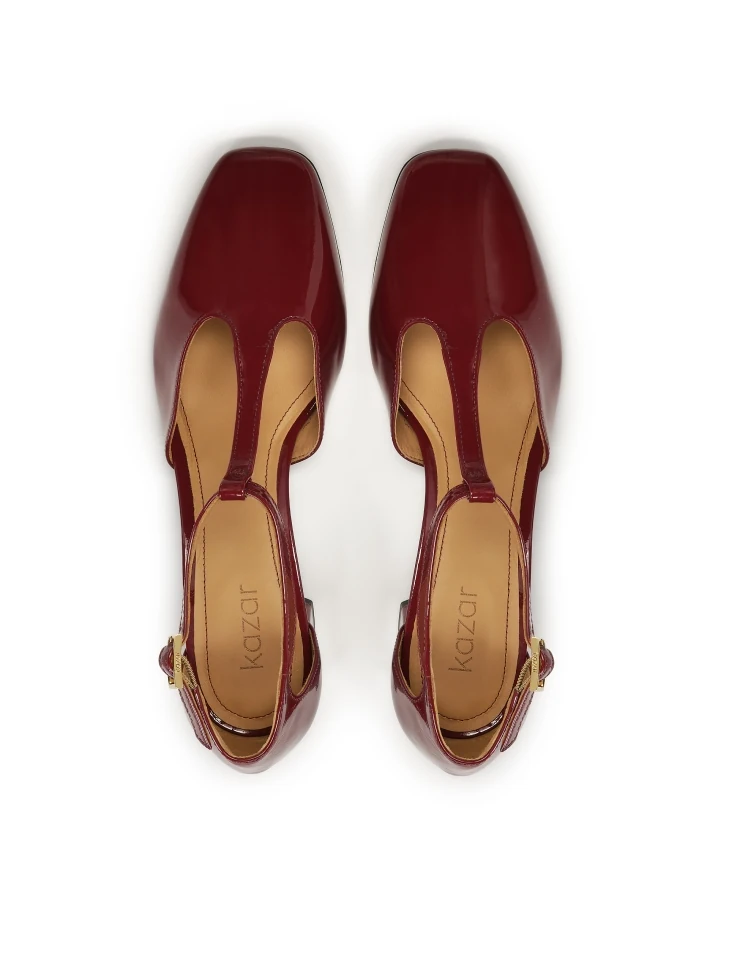 Kazar Maroon Pumps With Semi-open Patent Leather Upper