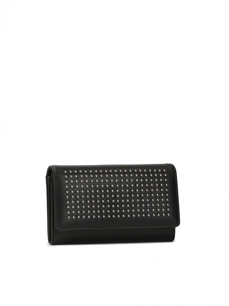 Kazar Medium-sized Black Wallet With Rivets On The Front