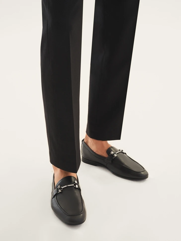 Kazar Men’s Black Leather Loafers With A Metal Decoration