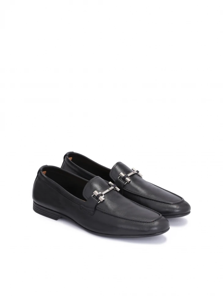 Kazar Men’s Black Leather Loafers With A Metal Decoration