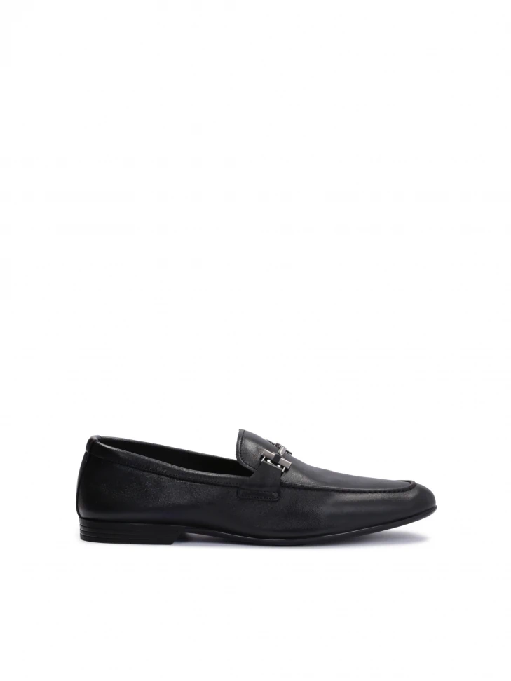 kazar Men’s black leather loafers with a metal decoration