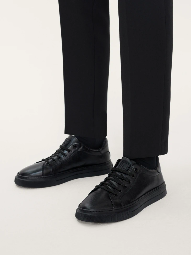 Kazar Men’s Black Leather Sneakers In KAZAR Monograms