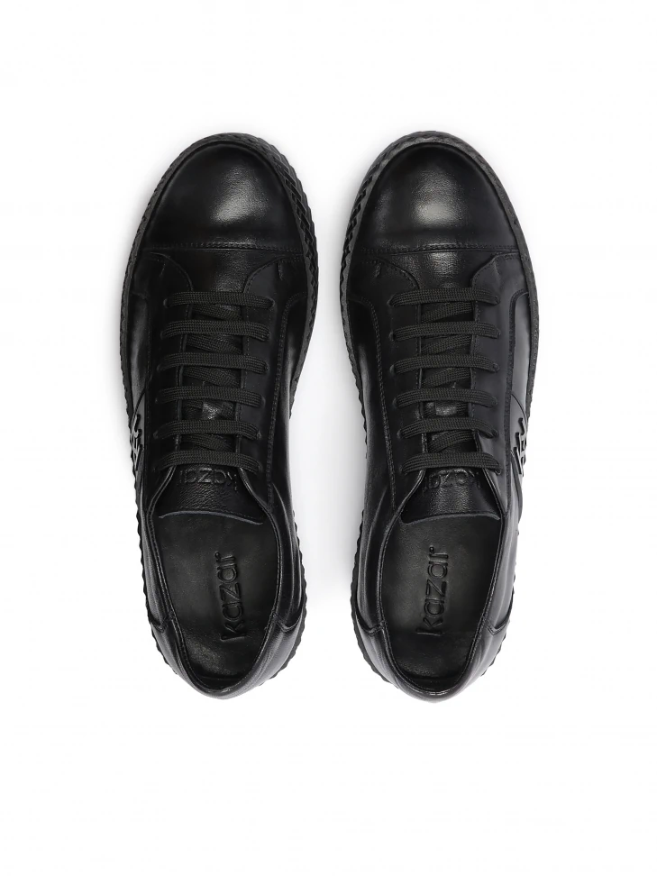 Kazar Men's Black Leather Sneakers On A Perforated Sole