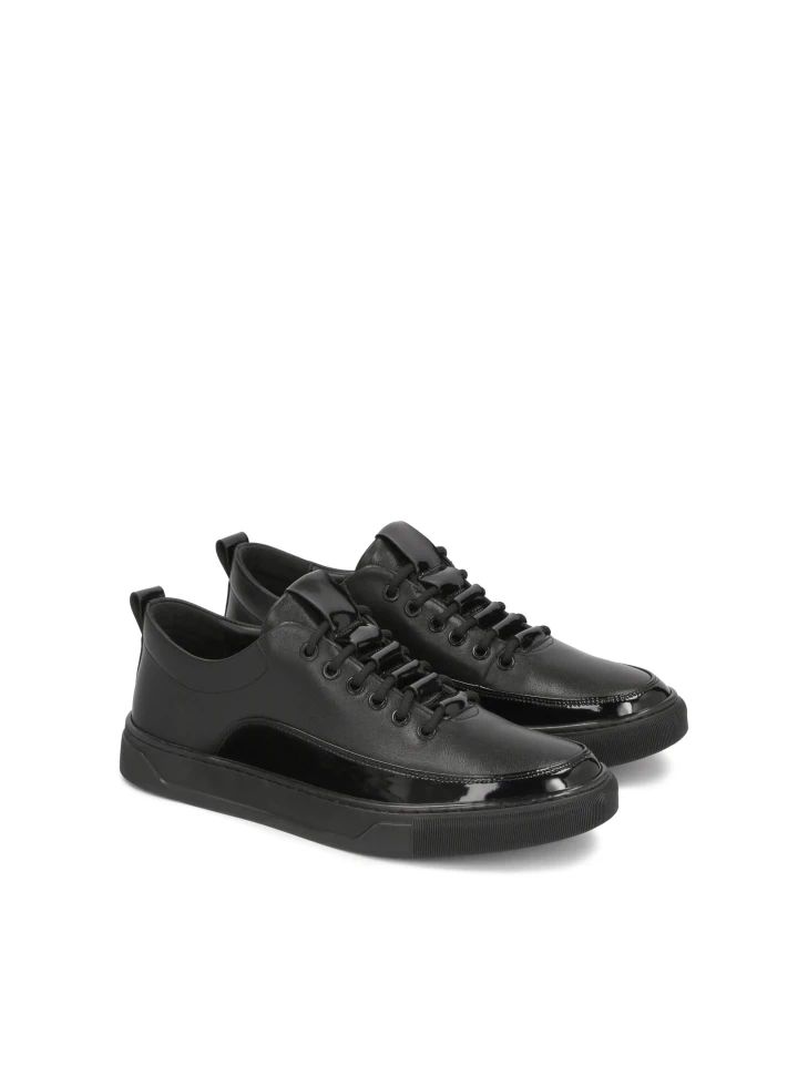 Kazar Men’s Black Leather Sneakers With Elegant Inserts