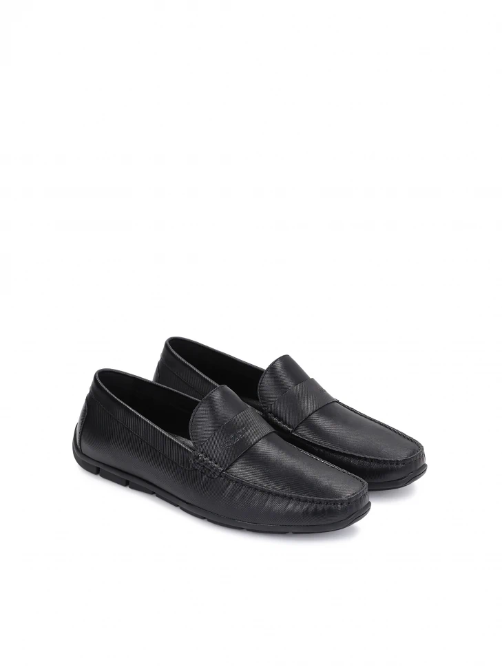 Kazar Men’s Chic Black Moccasins With Embossed Pattern