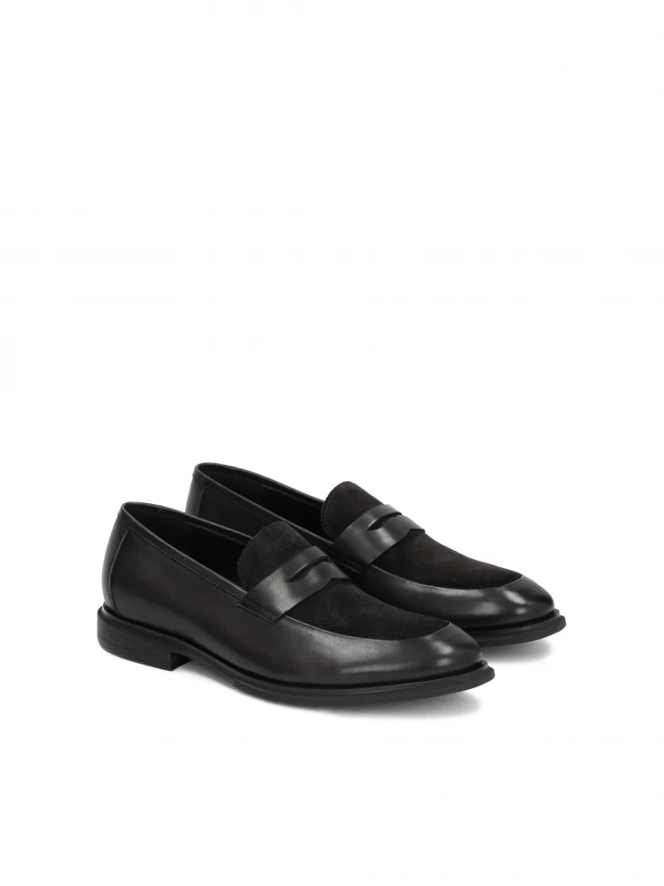 Kazar Men’s Elegant Black Loafers Made Of Grain Leather And Suede