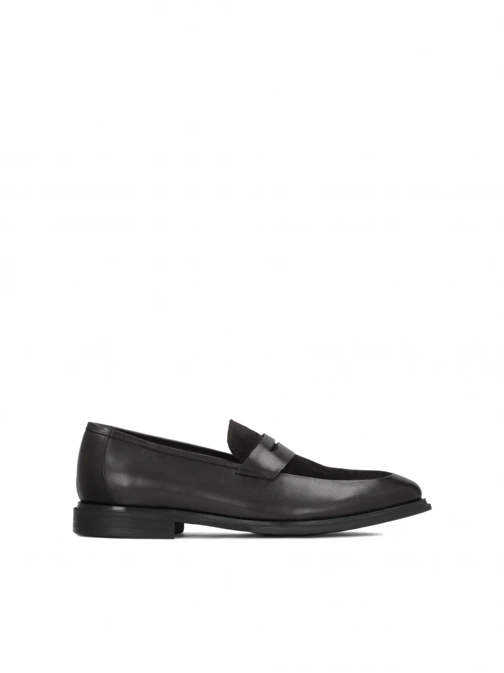 kazar Men’s elegant black loafers made of grain leather and suede