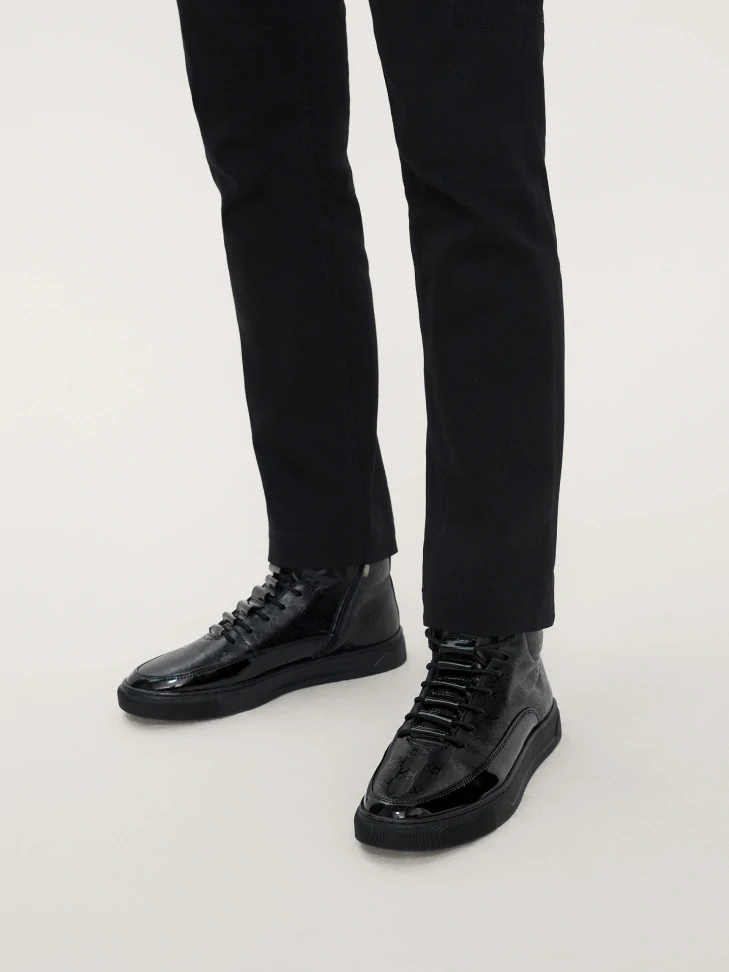 Kazar Men’s High Black Nubuck Sneakers Decorated With Monograms