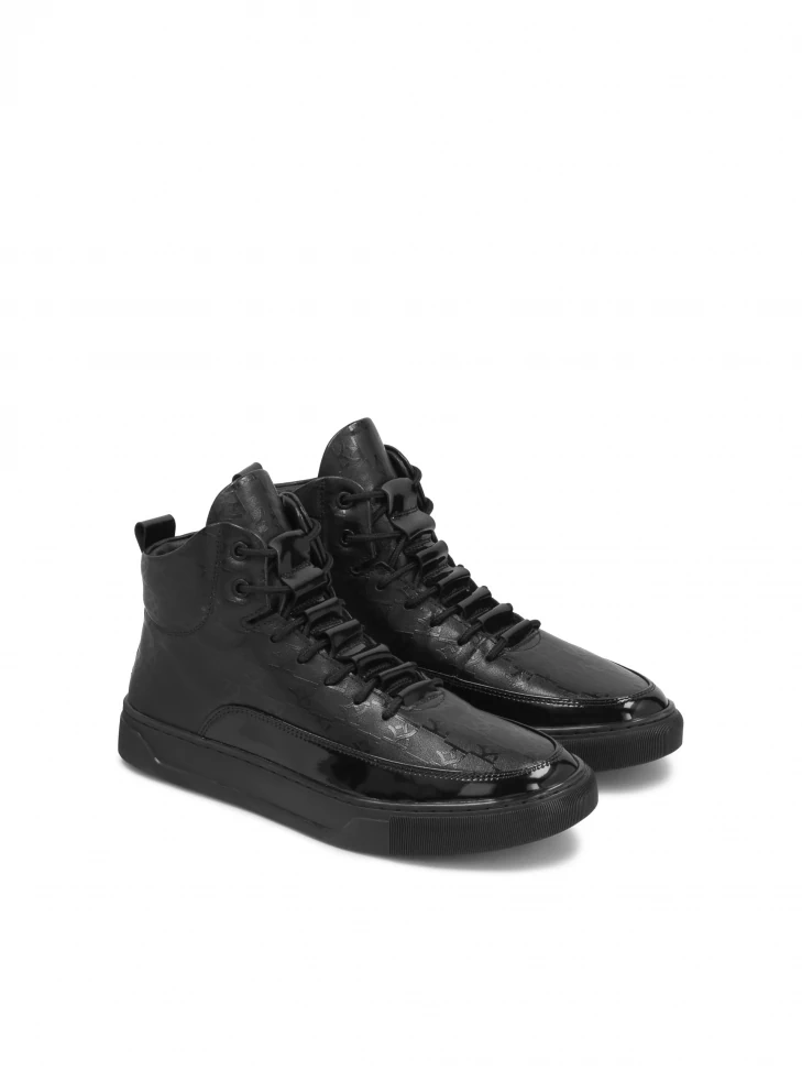 Kazar Men’s High Black Nubuck Sneakers Decorated With Monograms