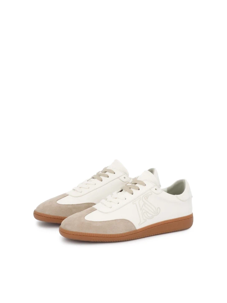 Kazar Men's Sneakers In White Leather And Beige Suede