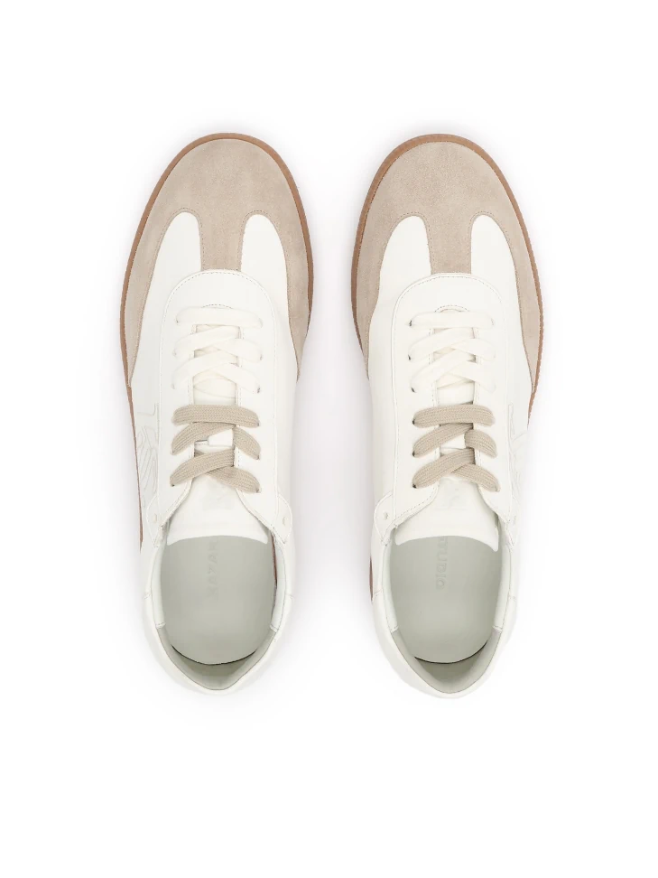 Kazar Men's Sneakers In White Leather And Beige Suede