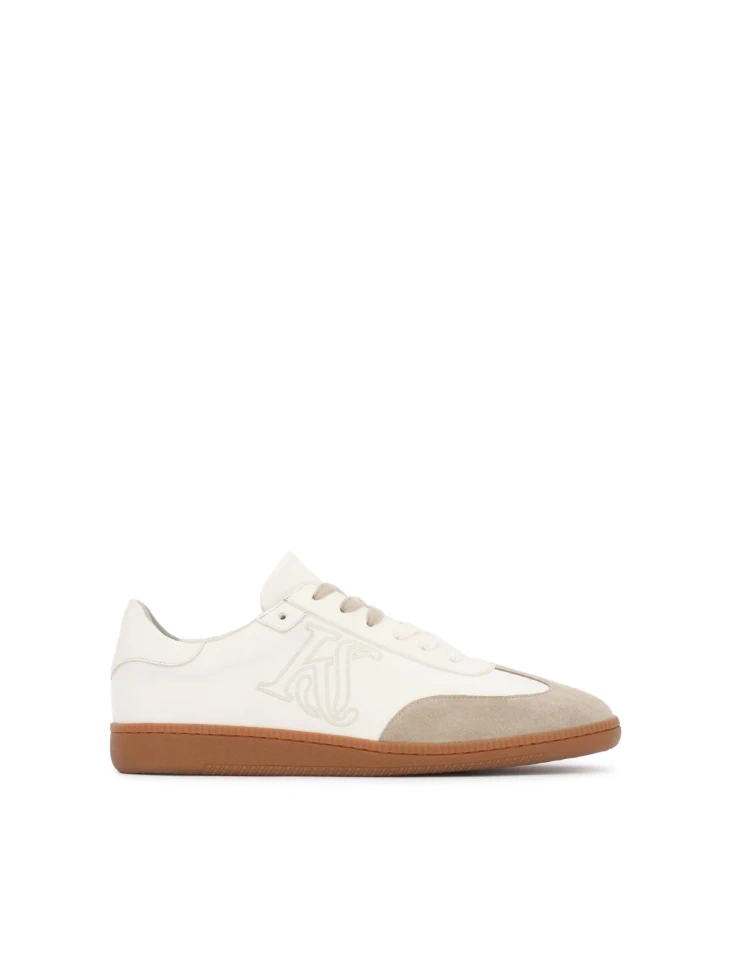 kazar Men's sneakers in white leather and beige suede
