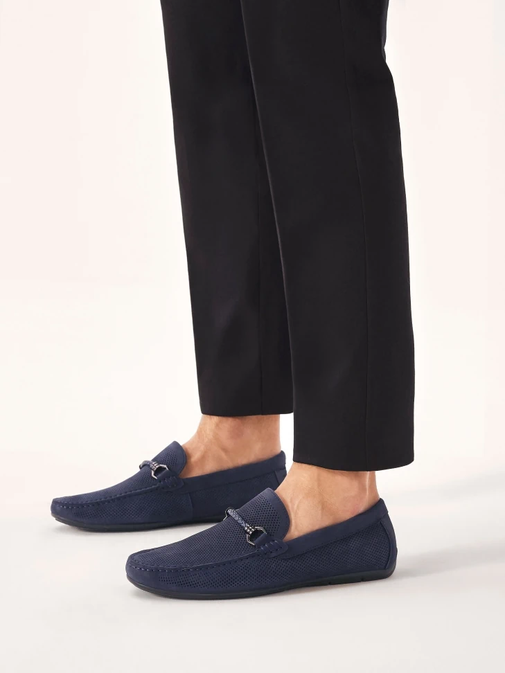Kazar Men's Stylish Nubuck Navy Blue Moccasins With An Application