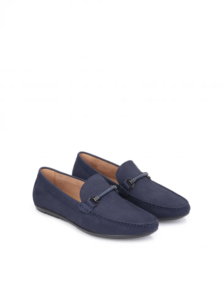 Kazar Men's Stylish Nubuck Navy Blue Moccasins With An Application