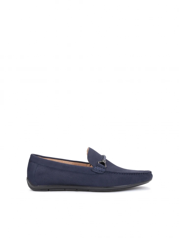 kazar Men's stylish nubuck navy blue moccasins with an application