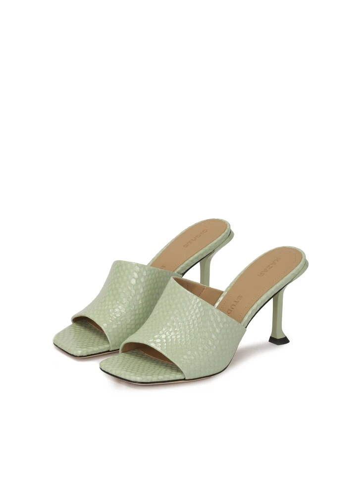 Kazar Mules In Embossed Patent Leather With A Fashionable Heel