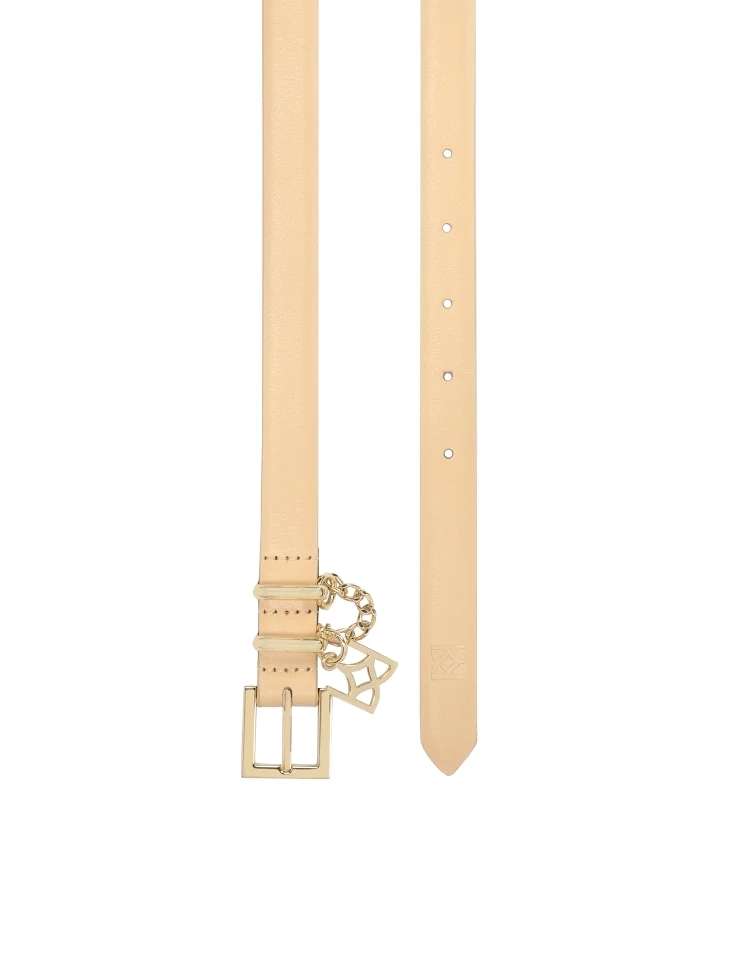 Kazar Narrow Beige Belt Embellished With KAZAR Monogrammed Chain