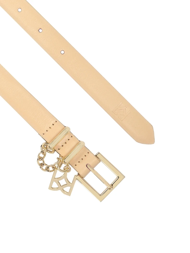 Kazar Narrow Beige Belt Embellished With KAZAR Monogrammed Chain