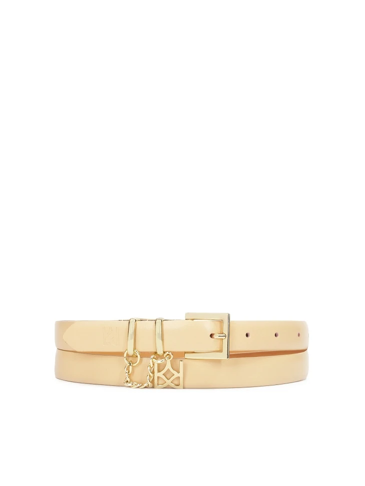 kazar Narrow beige belt embellished with KAZAR monogrammed chain