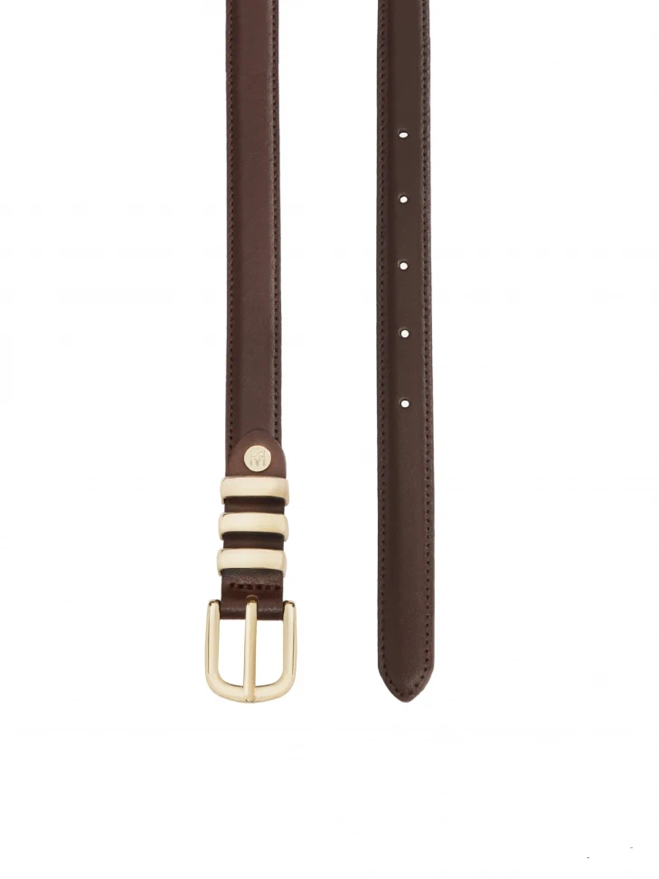 Kazar Narrow Belt Made Of Smooth Leather In Dark Brown Color