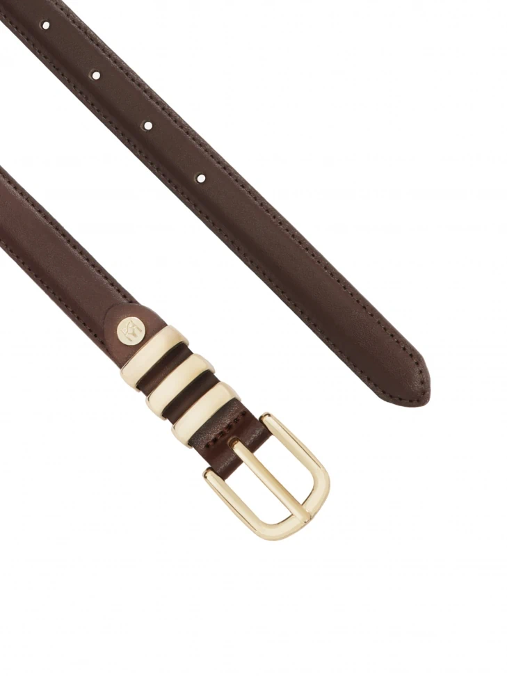 Kazar Narrow Belt Made Of Smooth Leather In Dark Brown Color