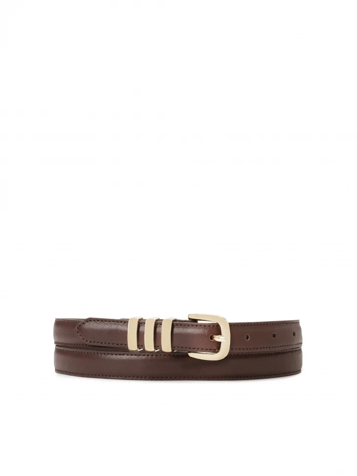 kazar Narrow belt made of smooth leather in dark brown color