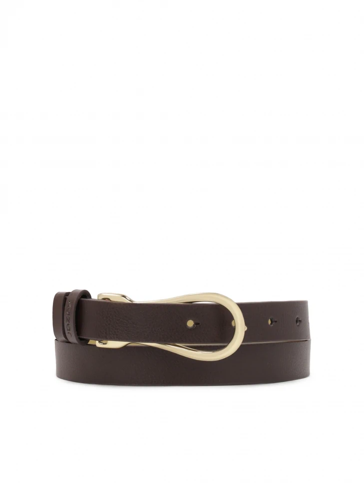 kazar Narrow dark brown belt with decorative buckle