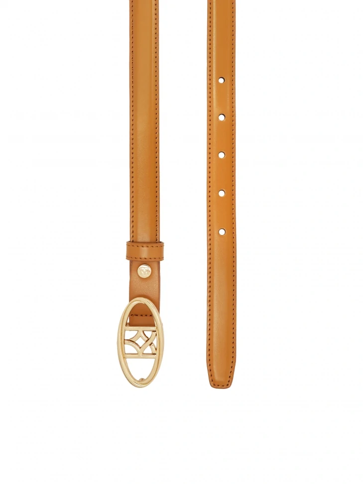 Kazar Narrow Light Brown Belt With Decorative Buckle