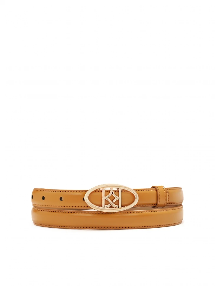 kazar Narrow light brown belt with decorative buckle