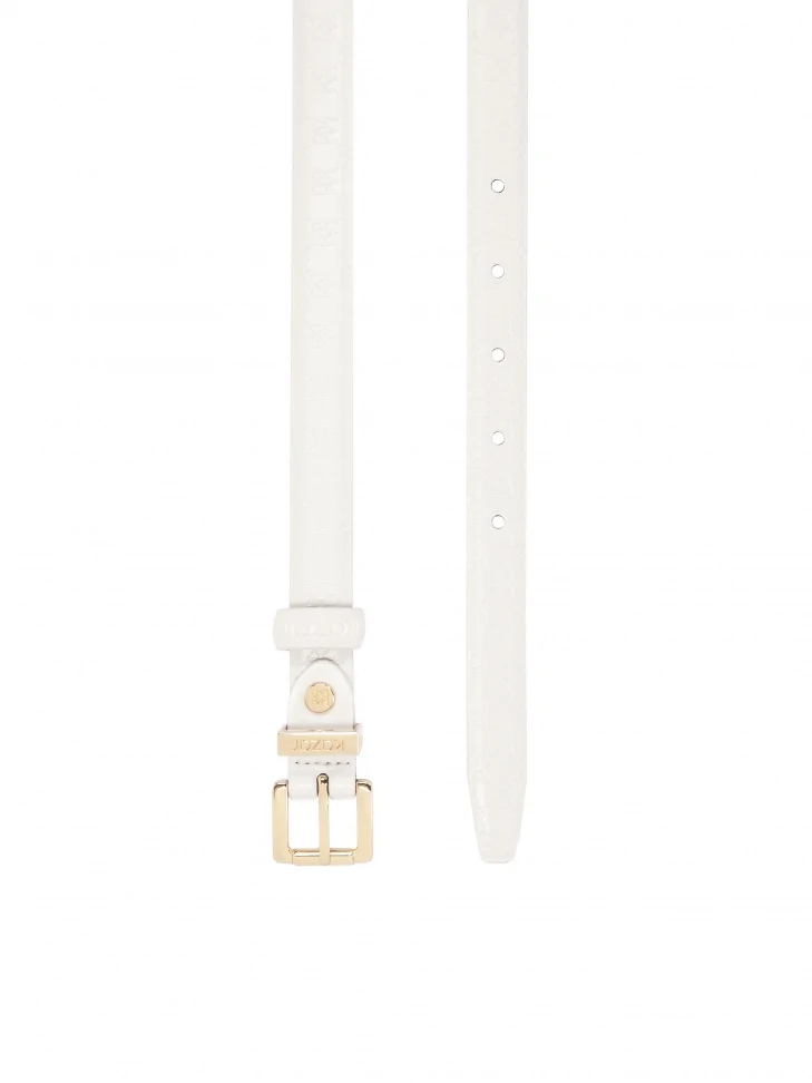 Kazar Narrow White Belt With Embossed KAZAR Monograms