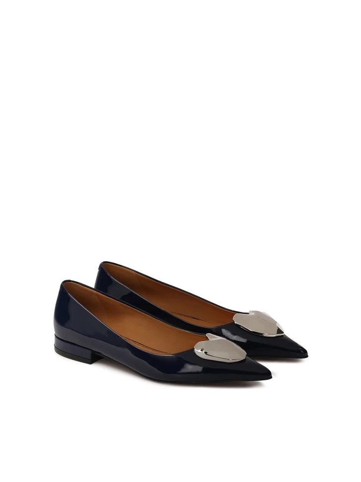Kazar Navy Blue Flat Pumps With Large Embellishment