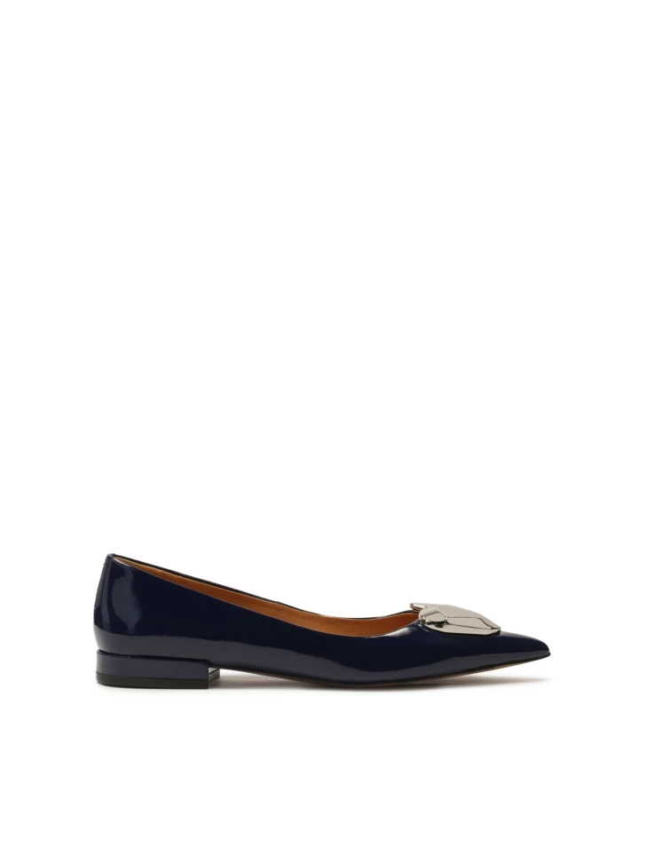 kazar Navy blue flat pumps with large embellishment