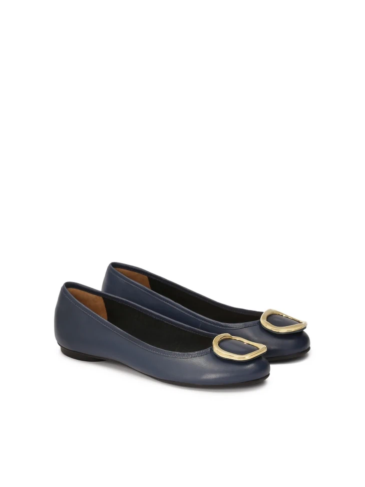 Kazar Navy Blue Leather Ballerinas With Metal Accents
