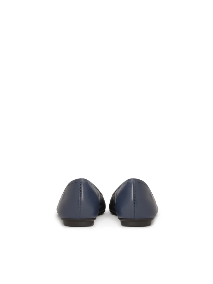 Kazar Navy Blue Leather Ballerinas With Metal Accents