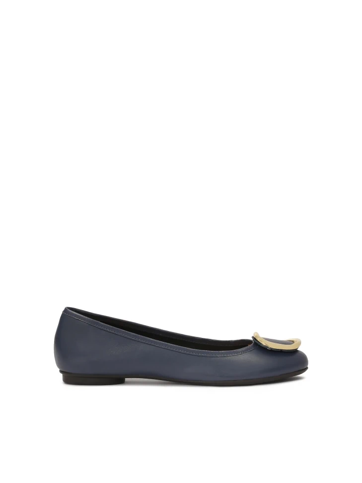 kazar Navy blue leather ballerinas with metal accents