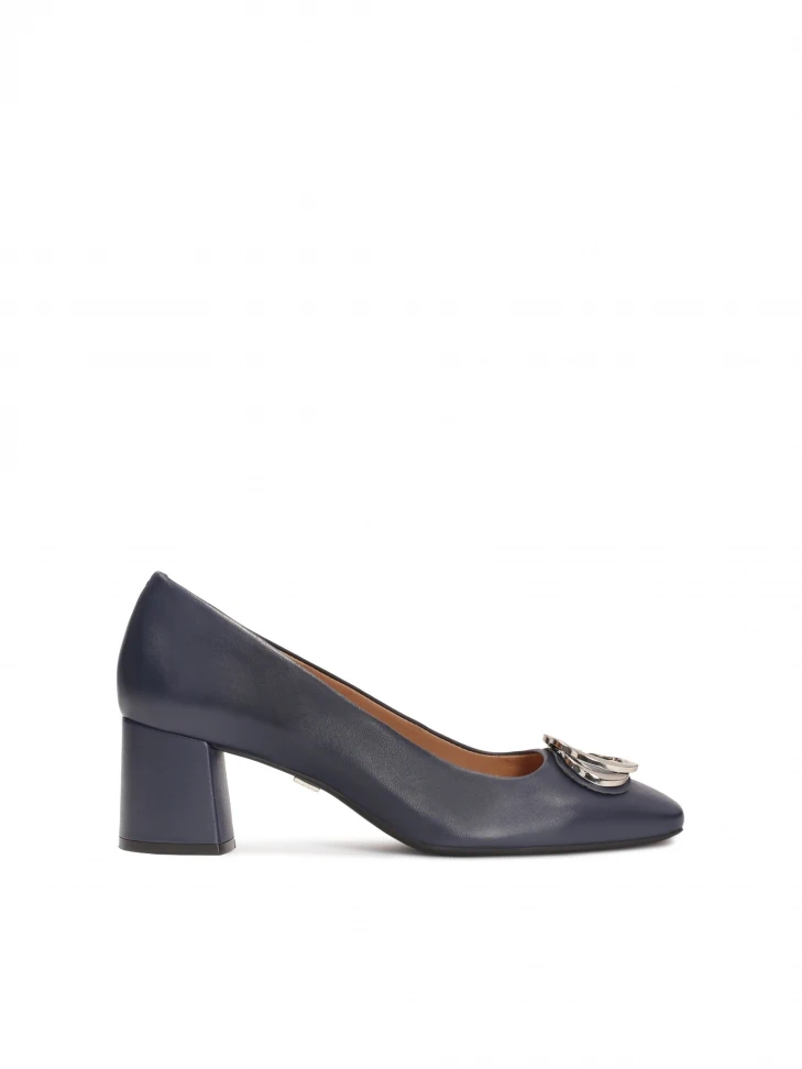 kazar Navy blue leather pumps with metal embellishments