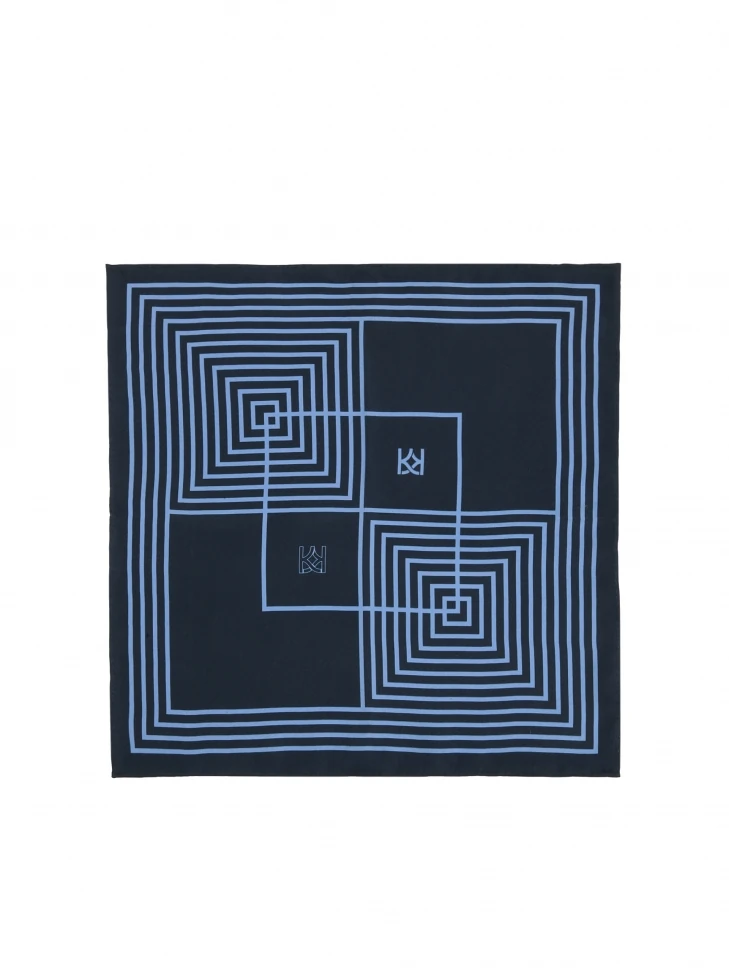 Kazar Navy Blue Pocket Square With Geometric Patterns