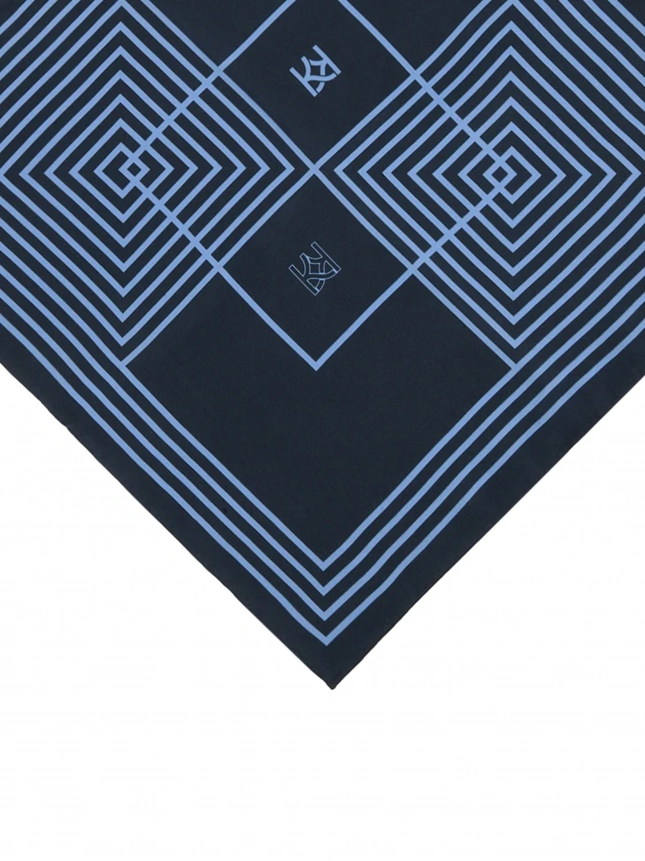 Kazar Navy Blue Pocket Square With Geometric Patterns