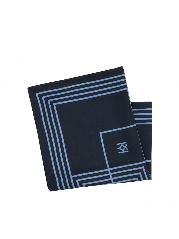 kazar Navy blue pocket square with geometric patterns